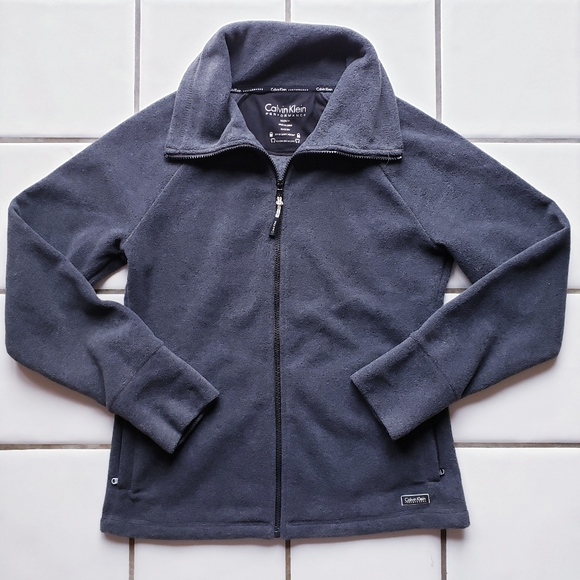 Calvin Klein Performance Charcoal Gray Fleece Zip Front Jacket Medium - Picture 1 of 16